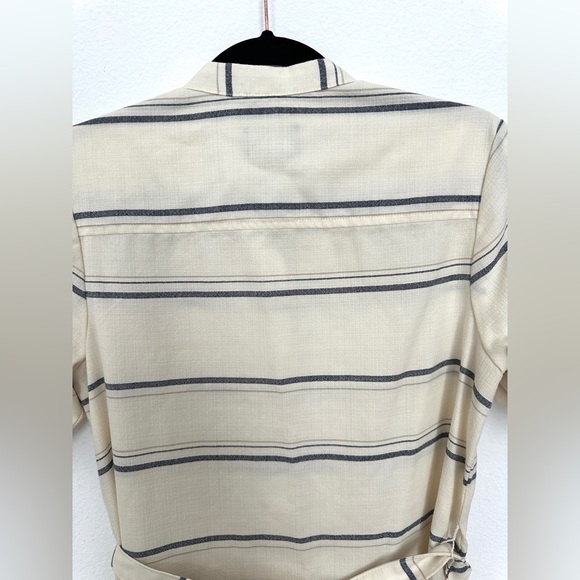 Pendleton Ivory Blue Striped Short Sleeve Wool Button Down Maxi Dress Sz M Belt - Picture 11 of 12